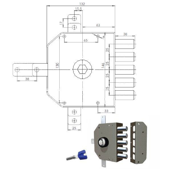 SERRATURA SIC.QUINTUPLICE SX POMPA 3300 MC CR