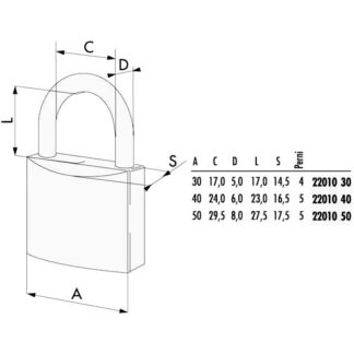 LUCCHETTO OTTONE mm 50 KA 22010 CISA