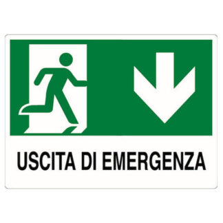 CARTELLO USCITA EMERGENZA GIU'    30x 20 ALLUMINIO