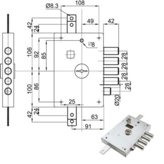 SERRATURA SIC.TRIPLICE SX DM E63 6112-1SE ATRA