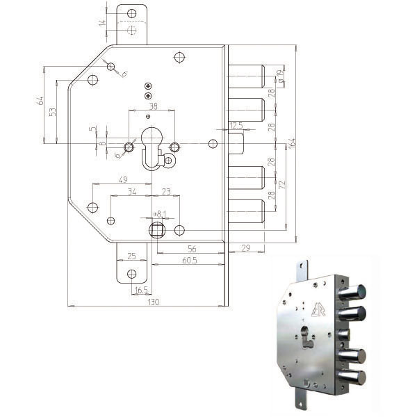 SERRATURA SIC.TRIPLICE DX CIL. 2155G-01 CR