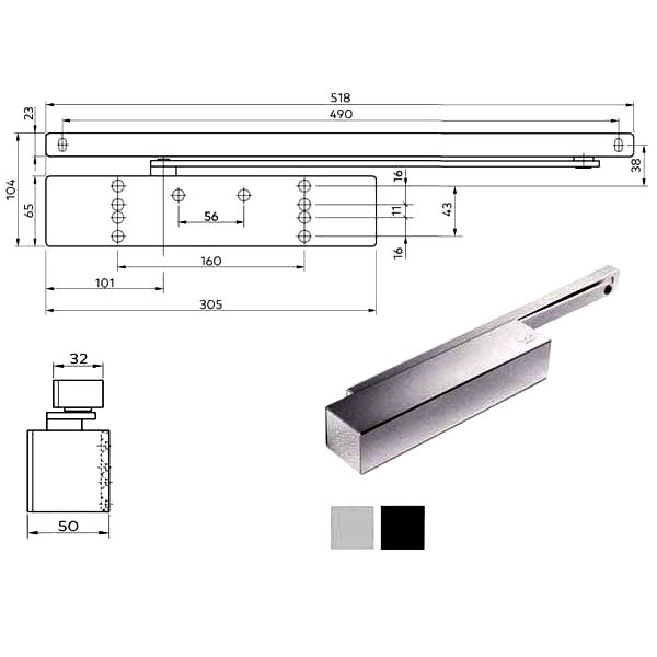 CHIUDIPORTA AERODINAMICO NERO TS 92 XEA DORMA