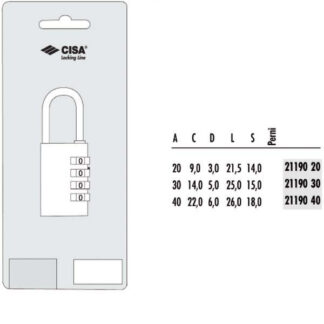 LUCCHETTO OTTONE mm 30 COMBINAZIONE  21190 CISA LL
